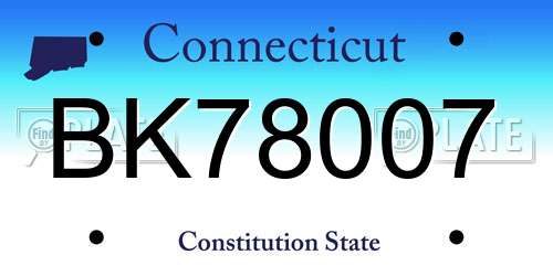 BK78007 Connecticut License Plate