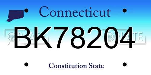 BK78204 Connecticut License Plate