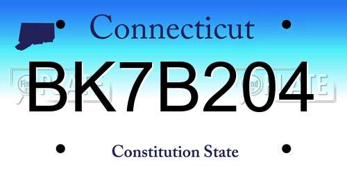 BK7B204 Connecticut License Plate