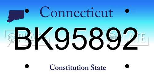 BK95892 Connecticut License Plate