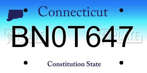 BN0T647 Connecticut License Plate