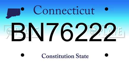 BN76222 Connecticut License Plate