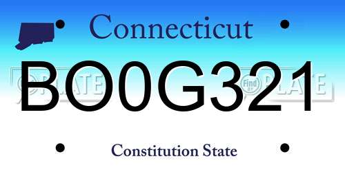 BO0G321 Connecticut License Plate