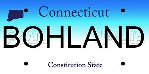 BOHLAND Connecticut License Plate