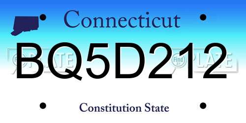 BQ5D212 Connecticut License Plate
