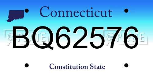 BQ62576 Connecticut License Plate