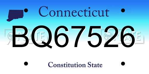 BQ67526 Connecticut License Plate