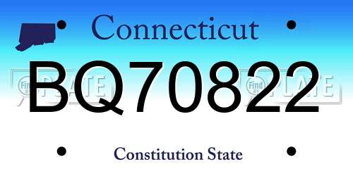 BQ70822 Connecticut License Plate