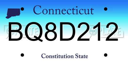 BQ8D212 Connecticut License Plate