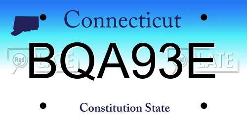 BQA93E Connecticut License Plate