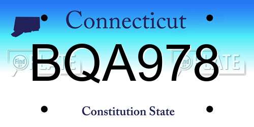 BQA978 Connecticut License Plate