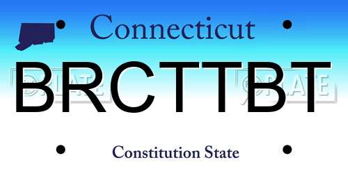 BRCTTBT Connecticut License Plate