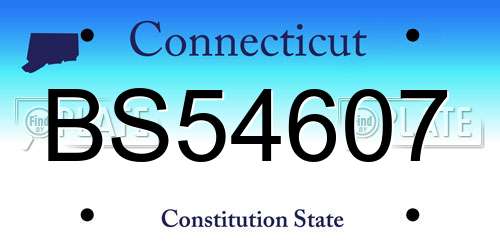 BS54607 Connecticut License Plate