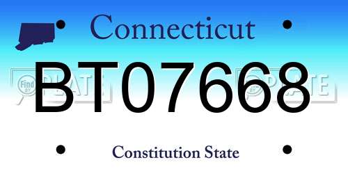 BT07668 Connecticut License Plate