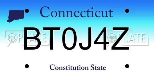 BT0J4Z Connecticut License Plate