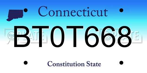 BT0T668 Connecticut License Plate