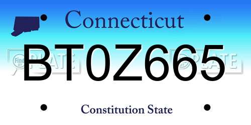 BT0Z665 Connecticut License Plate