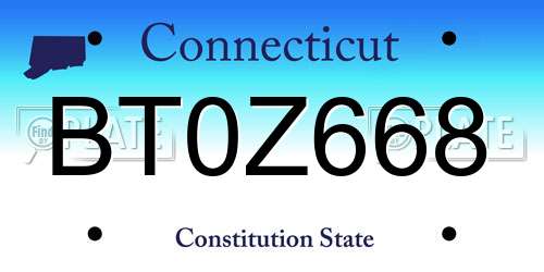 BT0Z668 Connecticut License Plate