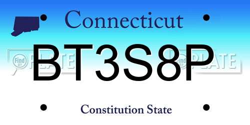 BT3S8P Connecticut License Plate