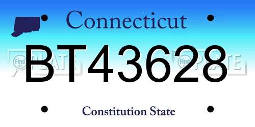 BT43628 Connecticut License Plate