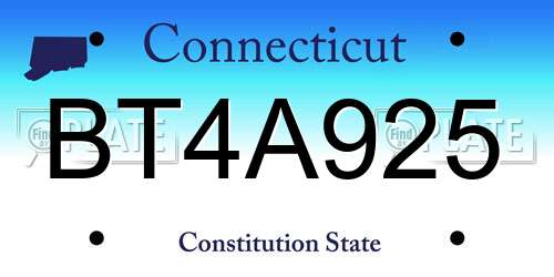 BT4A925 Connecticut License Plate