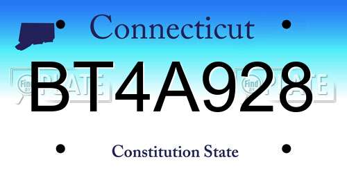 BT4A928 Connecticut License Plate