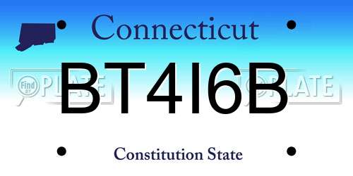 BT4I6B Connecticut License Plate