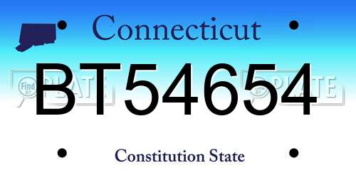 BT54654 Connecticut License Plate