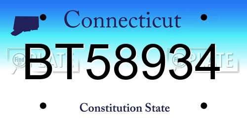 BT58934 Connecticut License Plate