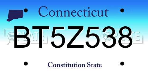 BT5Z538 Connecticut License Plate