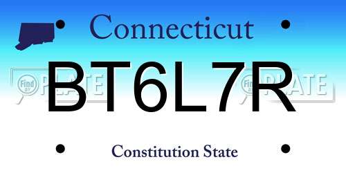 BT6L7R Connecticut License Plate