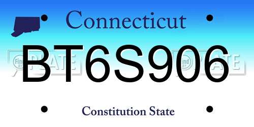 BT6S906 Connecticut License Plate