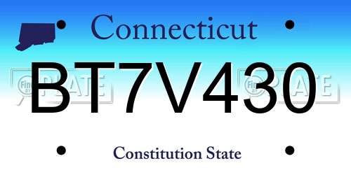 BT7V430 Connecticut License Plate