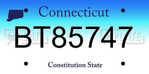 BT85747 Connecticut License Plate