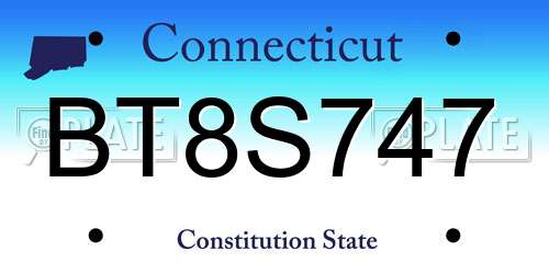 BT8S747 Connecticut License Plate