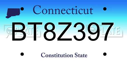 BT8Z397 Connecticut License Plate