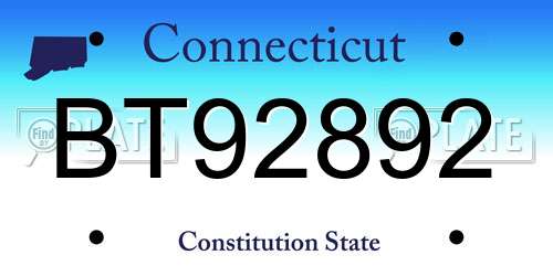 BT92892 Connecticut License Plate
