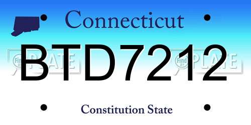 BTD7212 Connecticut License Plate