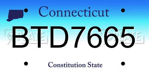 BTD7665 Connecticut License Plate