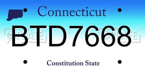 BTD7668 Connecticut License Plate