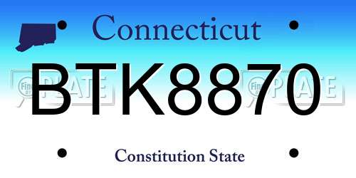 BTK8870 Connecticut License Plate