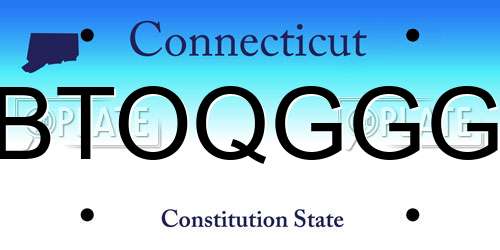BTOQGGG Connecticut License Plate