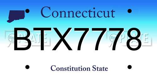 BTX7778 Connecticut License Plate