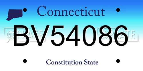 BV54086 Connecticut License Plate