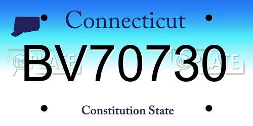 BV70730 Connecticut License Plate