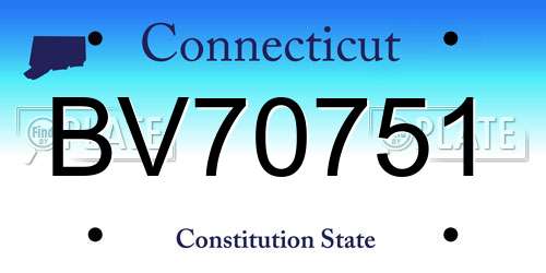BV70751 Connecticut License Plate