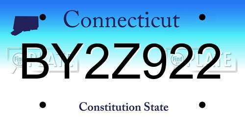 BY2Z922 Connecticut License Plate