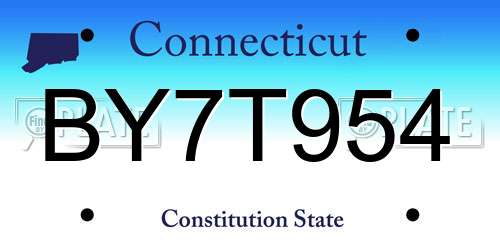 BY7T954 Connecticut License Plate