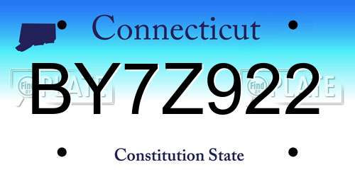 BY7Z922 Connecticut License Plate