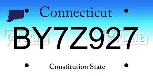 BY7Z927 Connecticut License Plate